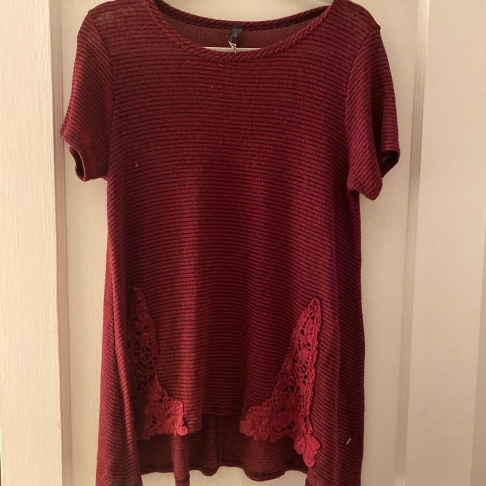 Burgundy and Black stripe crochet blouse